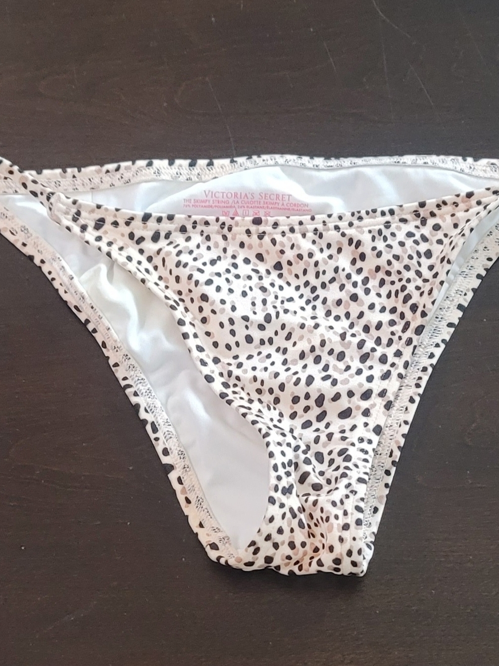 Victoria's Secret Cream Bikini Strap with Black Leopard and Gold Logo